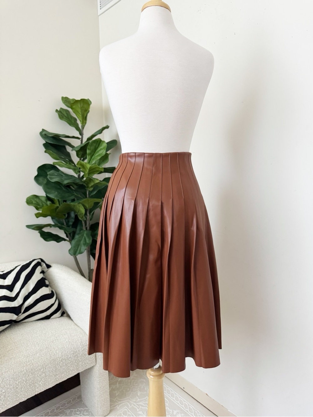 A-Line Faux Leather Midi Skirt - Brown - Picture 3 of 14